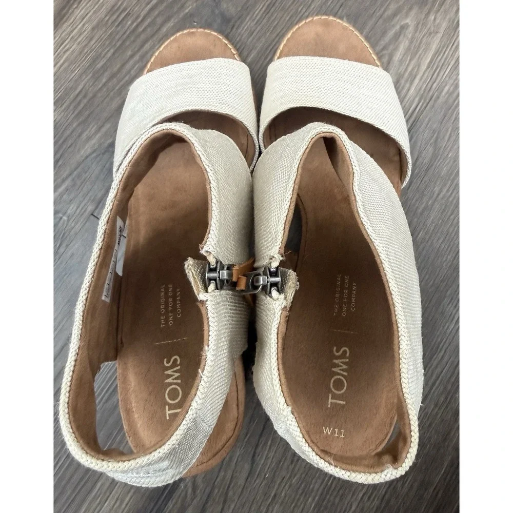 Toms Sandal Womens 11 Natural Majorca Cut Out Block Heels Old Money Clean Girl‎